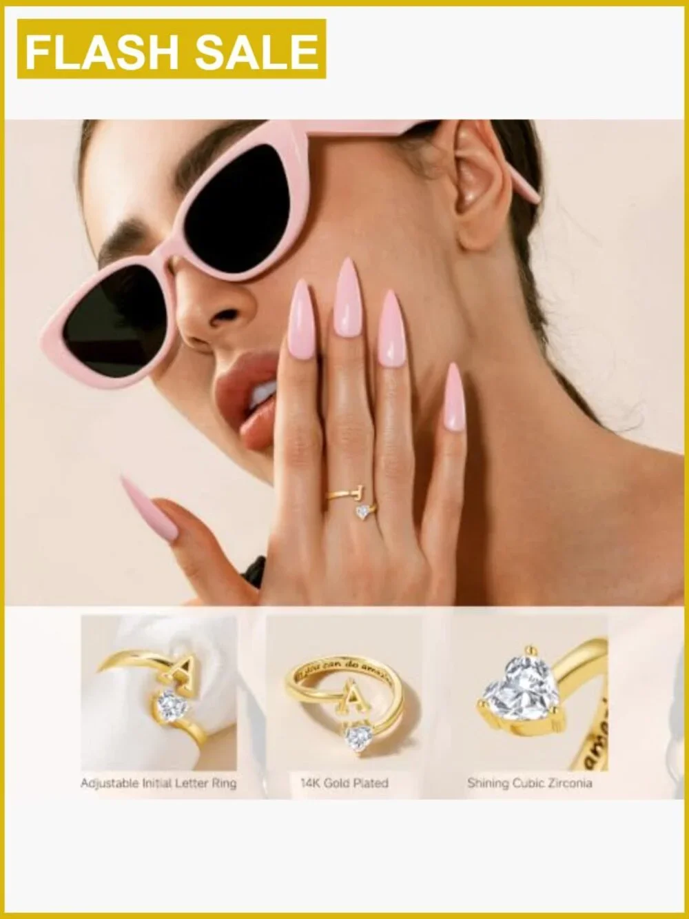 Adjustable Letter A-Z Ring with Heart Zirconia